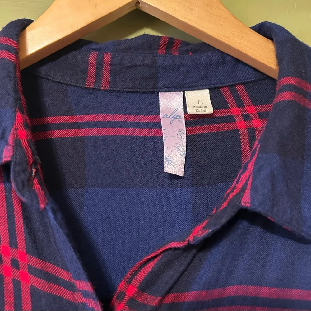 Red and Blue Plaid Button Down sz L Size L - Image 2