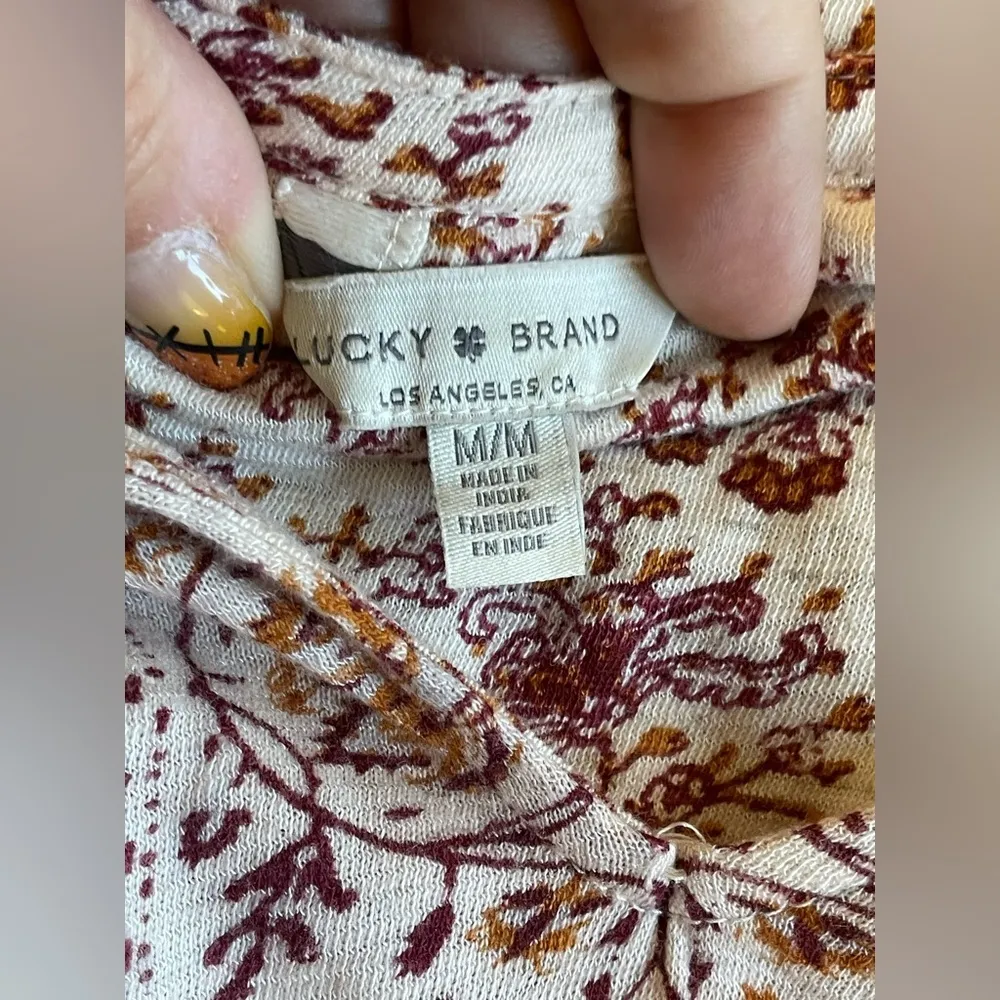 Lucky Brand Boho Floral Flowy Blouse Medium Bohemian Hippie Southwestern Tassels - Image 5