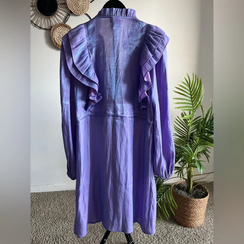 ICHI Lilac Satin Ruffle Dress – Size 38 / US Small - Image 2