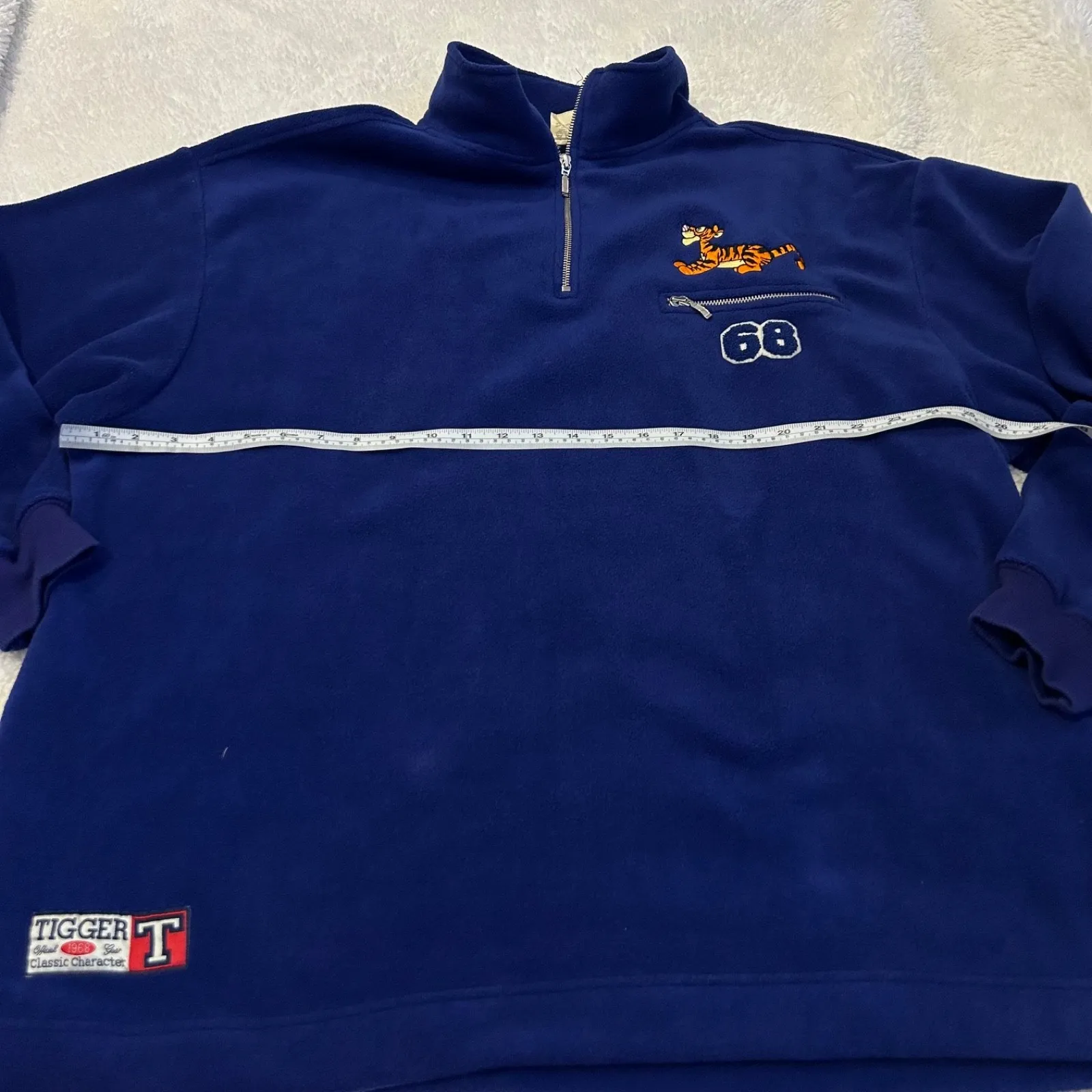 Disney Tiger Embroidered Unisex Fleece Jacket Blue XL Quarter Zip Long Sleeve - Image 4