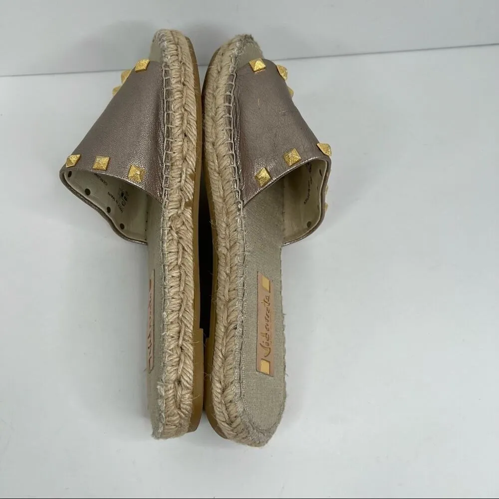 Vidorreta sandals 39 tan metallic leather slip on studded flat espadrille Size 9 - Image 5