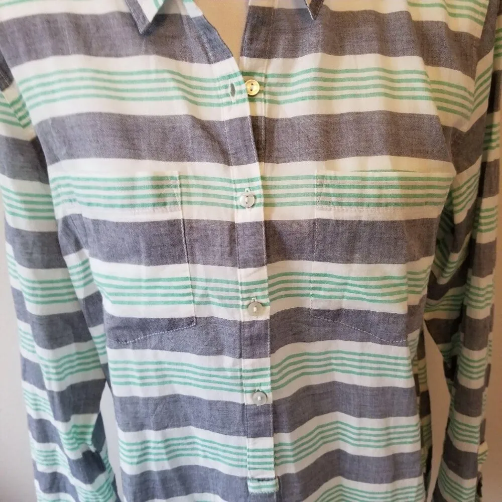 Natural Reflections Womens Large Green & Grey Striped Button-Down Shirt - Image 4