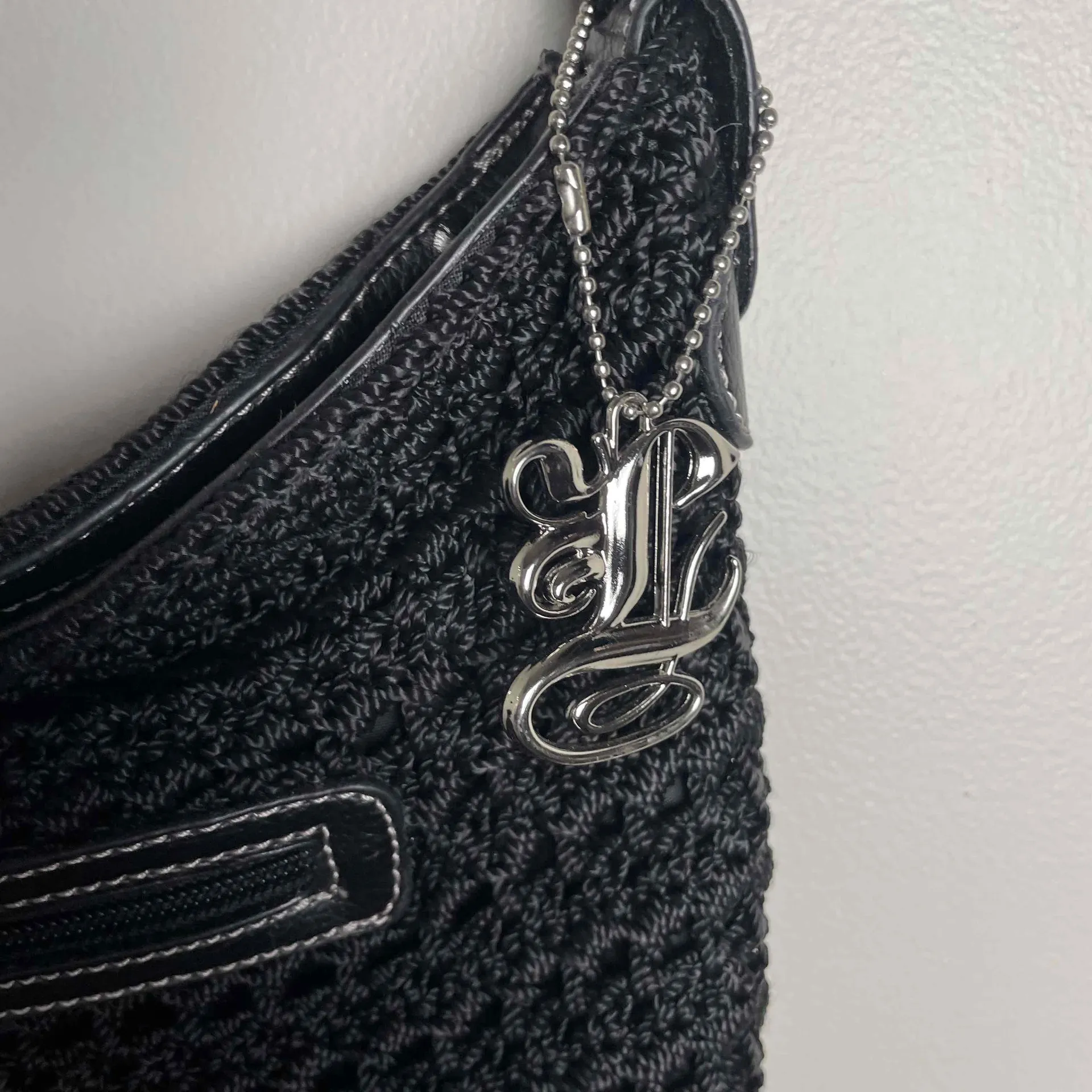 Luxy Womens Black Vegan Leather Crochet Shoulder Bag‎ Purse - Image 2