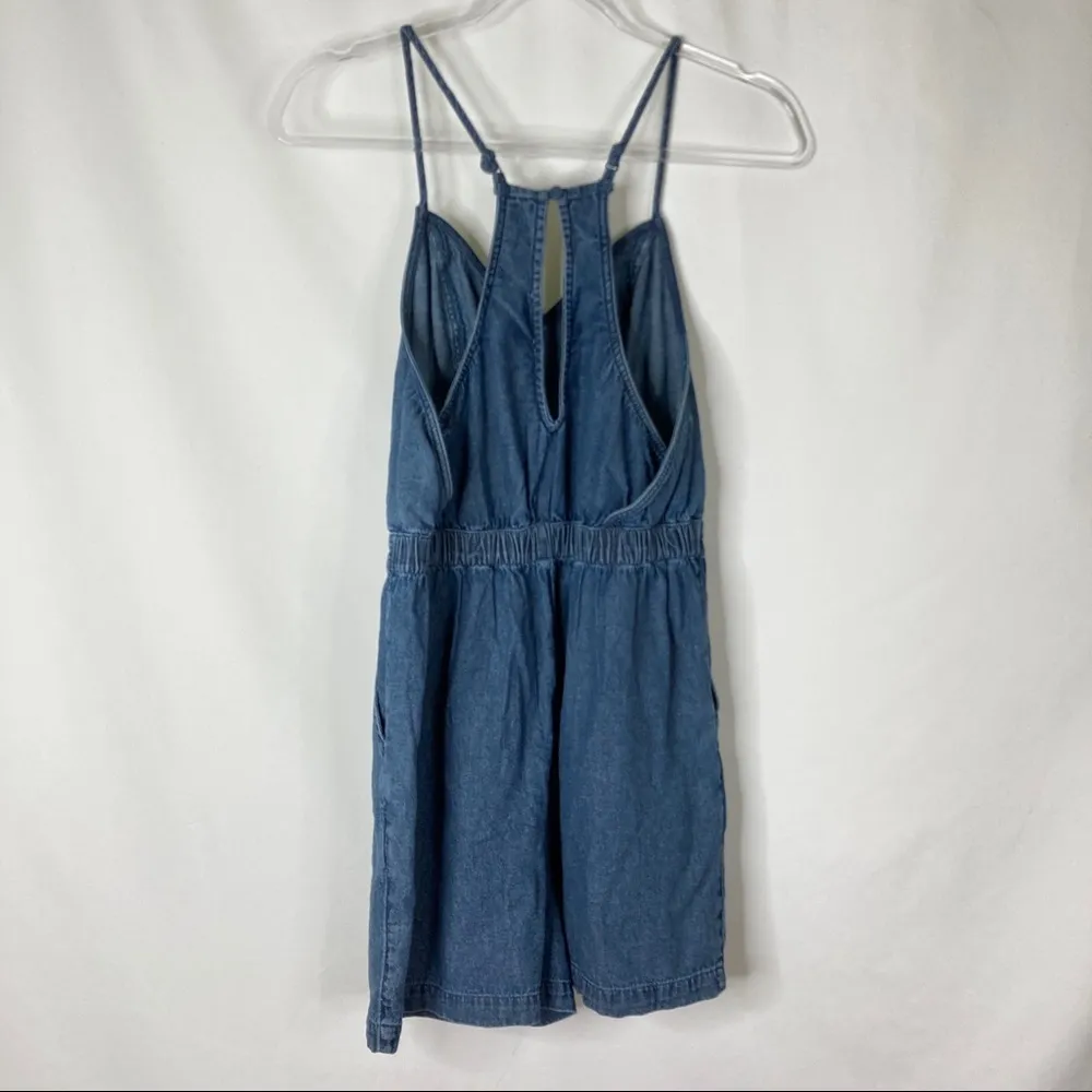 3/$30 American Eagle | Dark Chambray Blue Romper w/Pockets S - Image 6