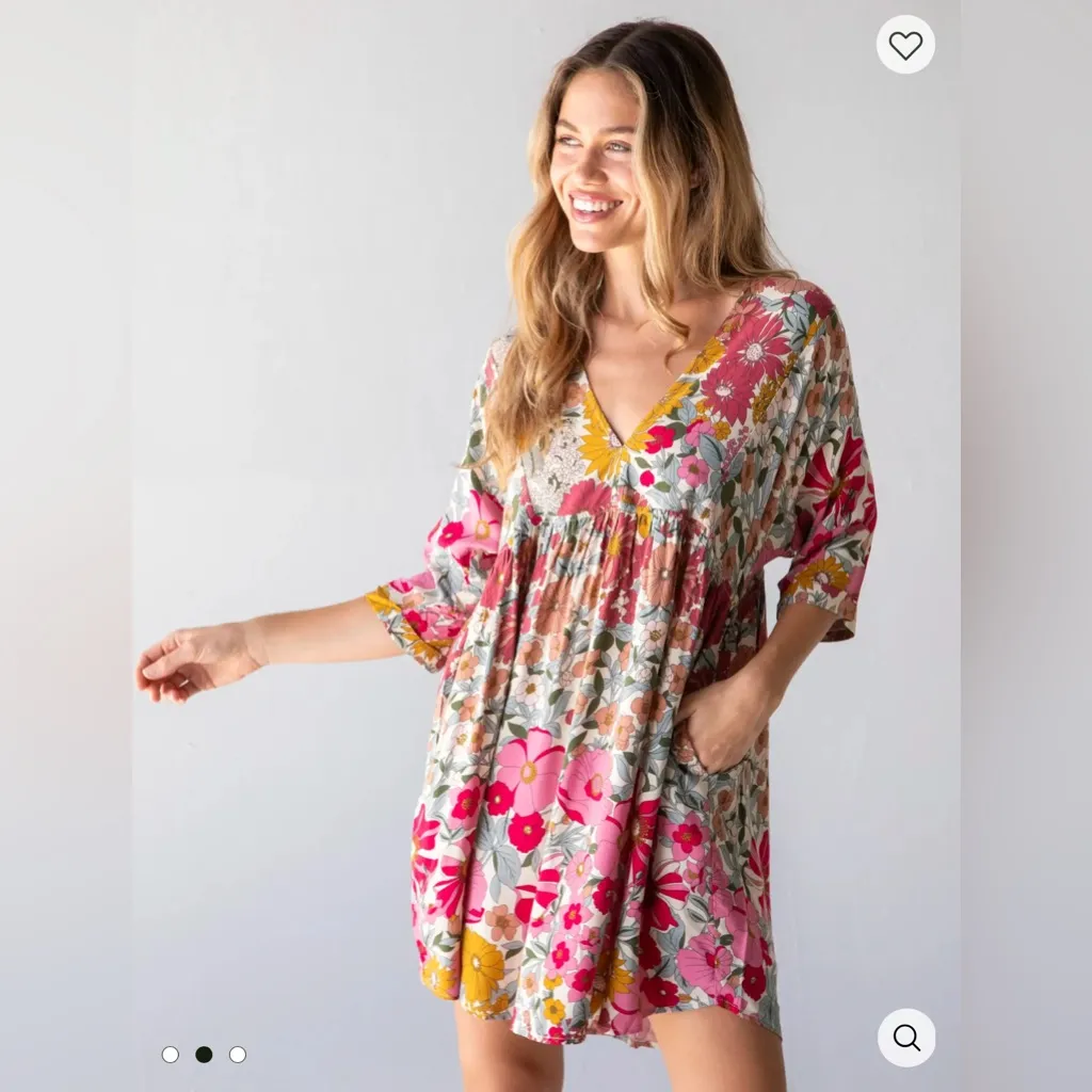 Natural Life Stella V-Neck Mini Dress Colorful Floral Size M - Image 2