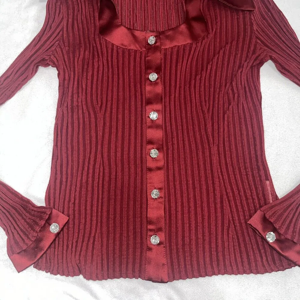 Vintage Designer JS Collections Ruby Red Vixen Blouse Sz 10 Crystal Buttons - Image 2