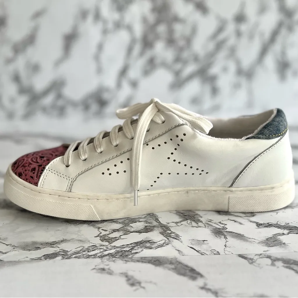 Steve Madden Rezume Sneakers White Red Paisley Leather 10 Low Top Lace Up Casual - Image 5