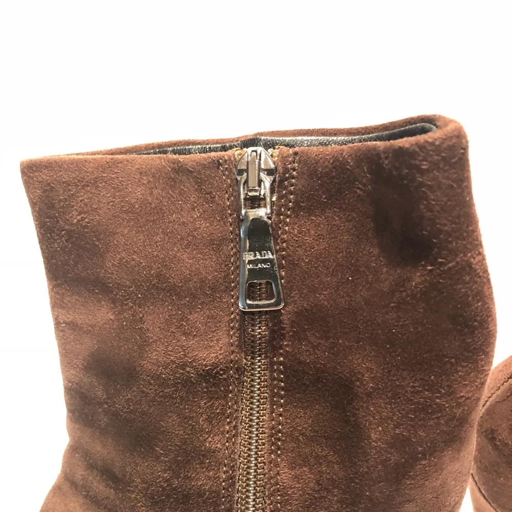 Prada Dark Brown Suede Platform Ankle Boots - Image 2