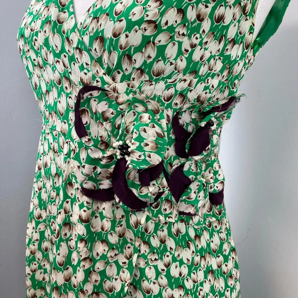 Anthropologie Moulinette Soeurs Green Silk Floral Undercurrents Tulip Dress Sz 2 - Image 5