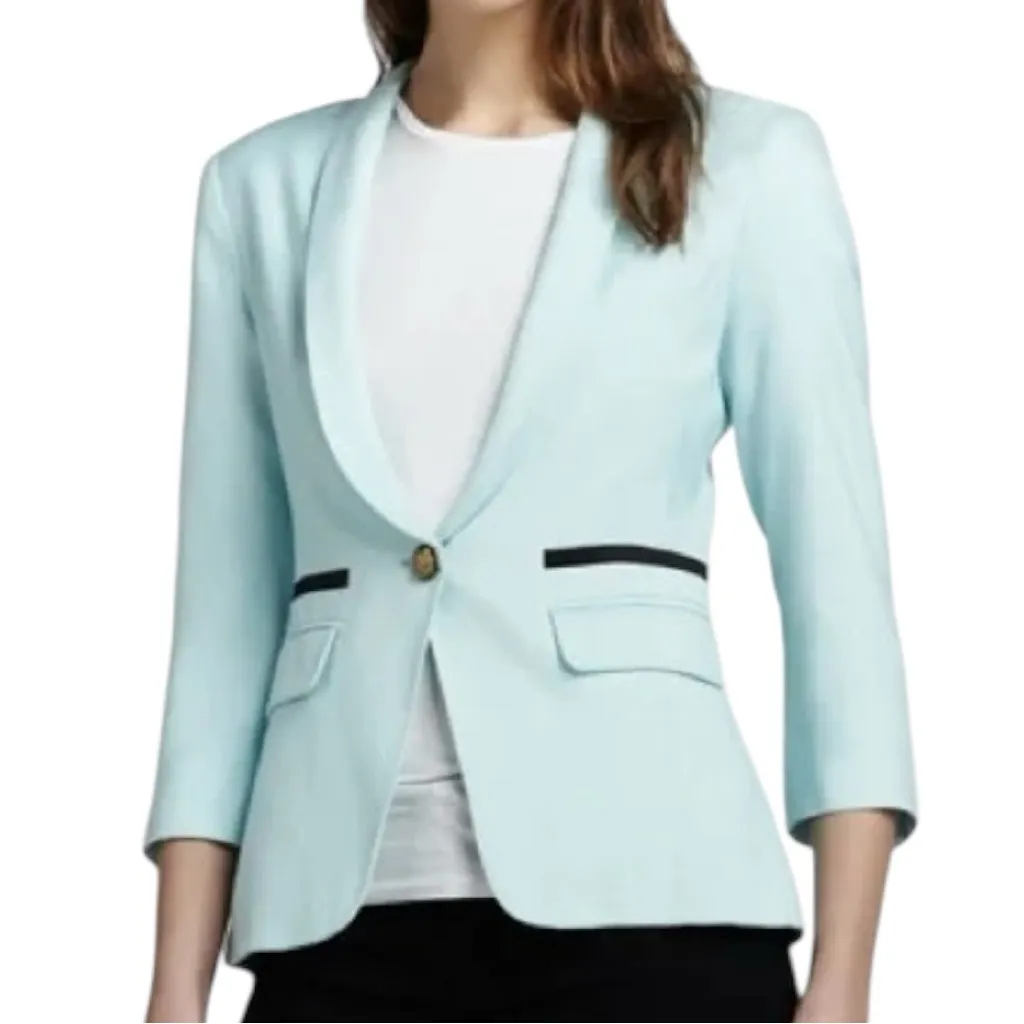Smythe Women's Size 2 Robin Mint Blue One Button Textured Jacket Blazer - Image 2