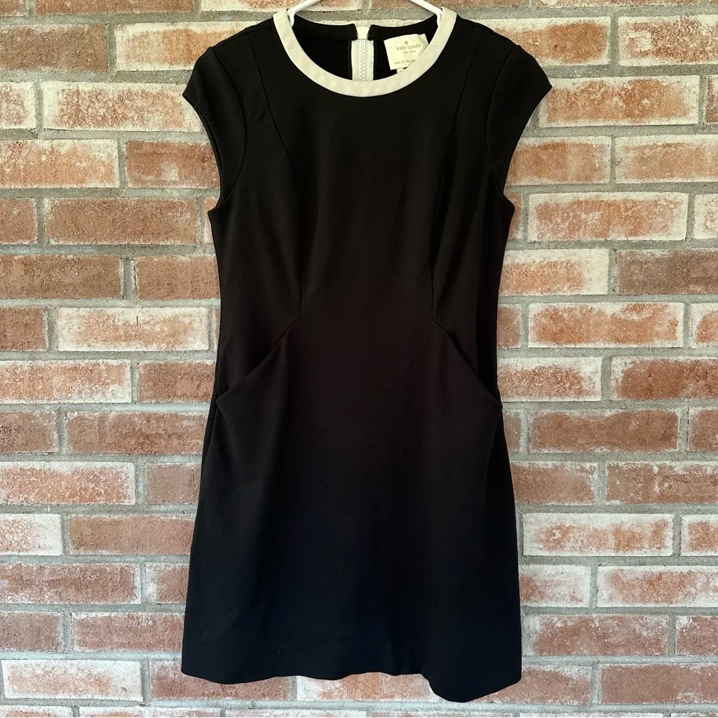 Kate Spade Daria Cap Sleeve Black Dress Women’s 4 White Trim A Line Ponte Knit - Image 2