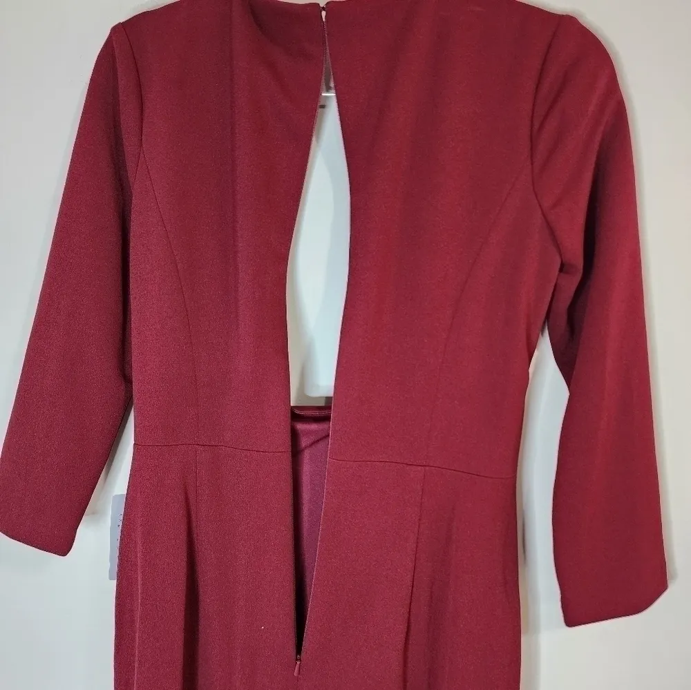 NWT‎ After Six 6814 Crepe Stretch Slit Women XS Burgendy Red Cocktail Maxi Dress - Image 12