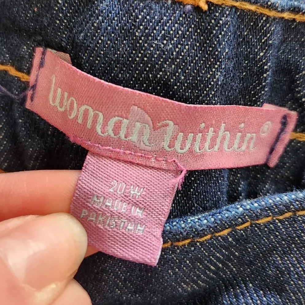 Woman Within Wide Leg Cropped Jeans Blue Denim Dark Wash Relaxed Fit Size 20W - Image 6