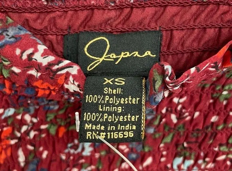 Japna Red Floral Abstract Print Ballon Sleeve Elastic Body Top Women’s Size XS - Image 3