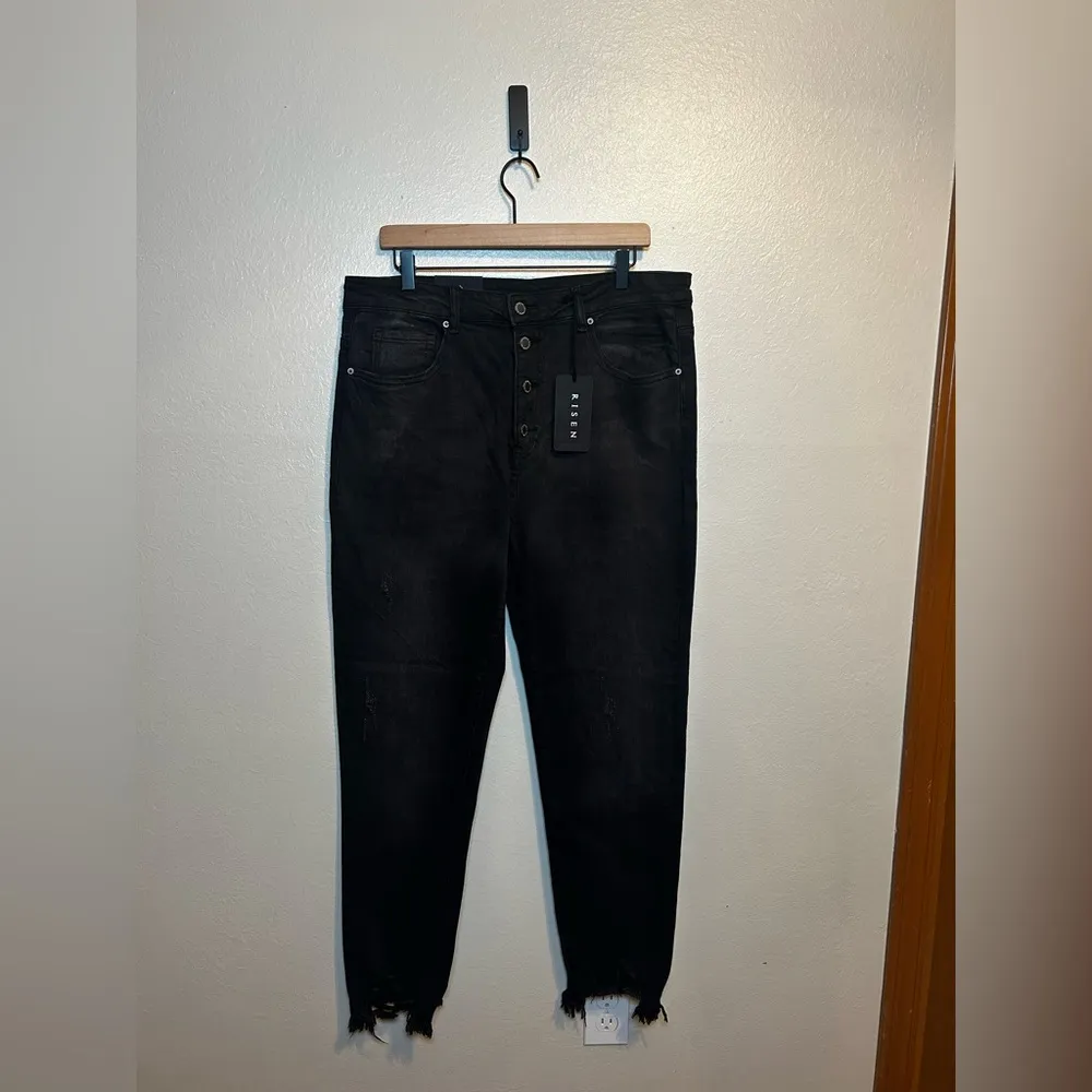 Risen Button‎ Fly Raw Hem Skinny Jeans Black Size undefined - Image 2