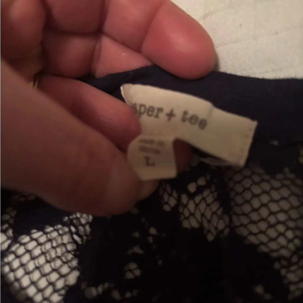 Paper Tee Dark Blue Top with Lace - Image 3
