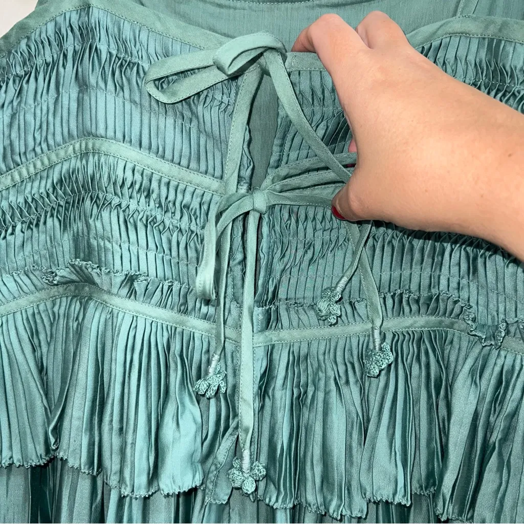 NEW NWT Sea New York Risa Ramie Satin Midi Dress In Sage Green - Image 9