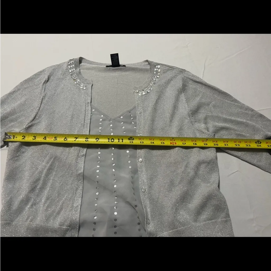 August Silk Shimmering Silver Knit Top - Image 5