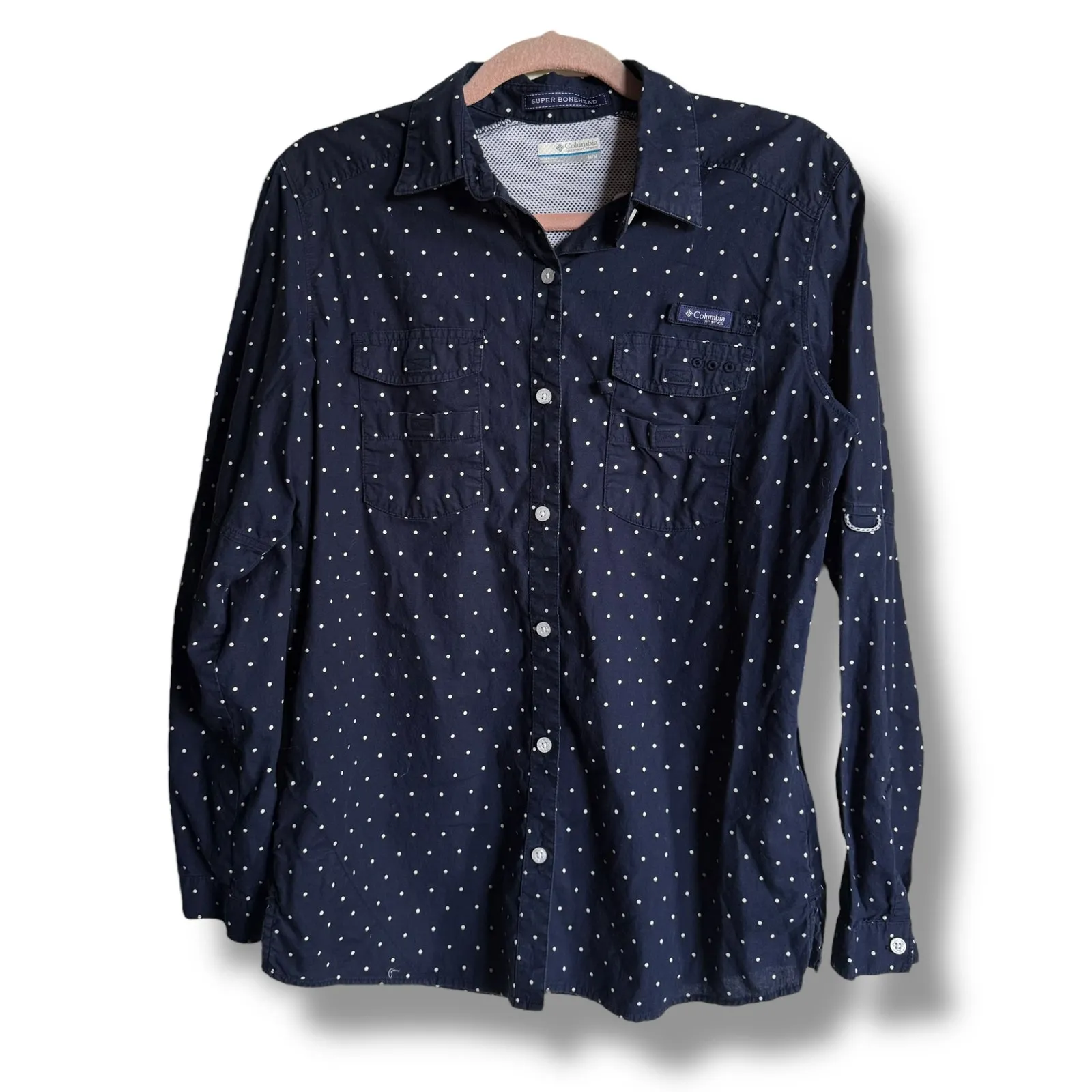 Columbia PFG Super Bonehead Shirt Collegiate Navy Blue‎ Polka Dot M - Image 2