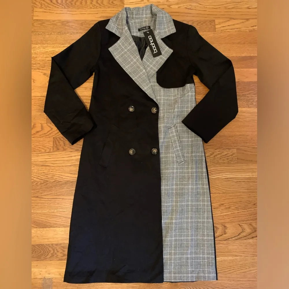 NWT  black and tartan trench coat size US 6 - Image 7