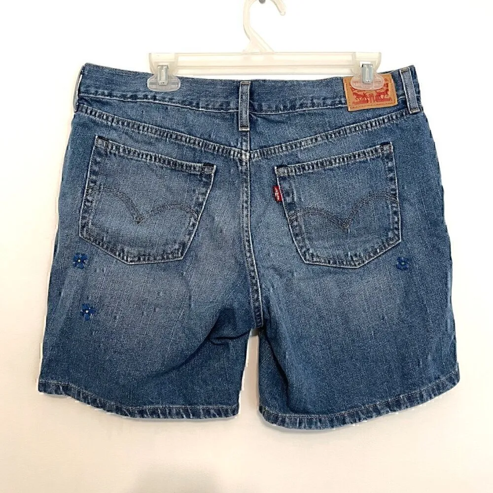 LEVI'S LEVIS Classic Shorts Dark Wash Embroidered Daisy Floral Denim Jean Shorts - Image 9