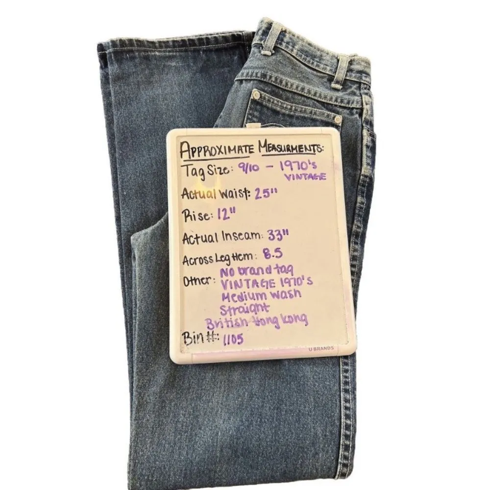 Vintage Women’s 9/10 Jeans 1970s Straight Leg Denim Vtg 70s 25x33 British Hong Blue Size 25 - Image 2