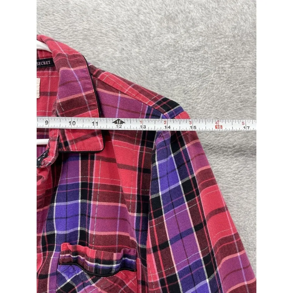 Victoria's Secret Women's Pajama Top Red Plaid Size Medium Button Front Cotton - Image 8