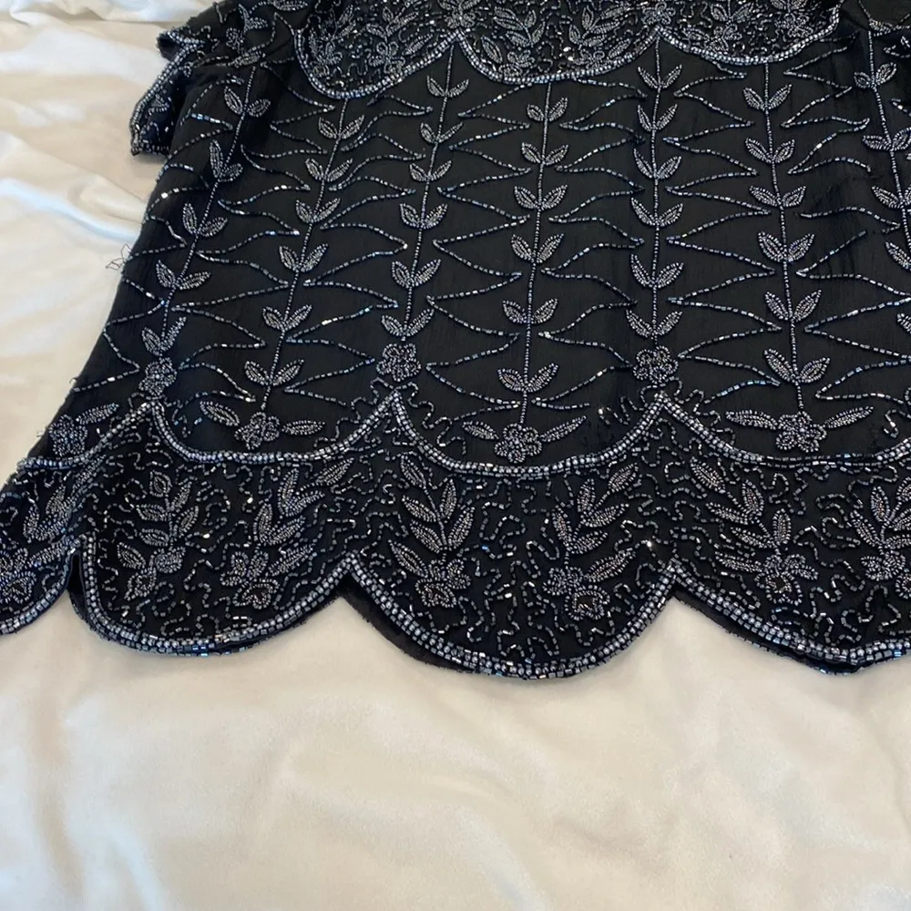 Cote d’ Azur Vintage 1980s Disco Beaded Black Sequin Short Sleeve Top Blouse XL - Image 13