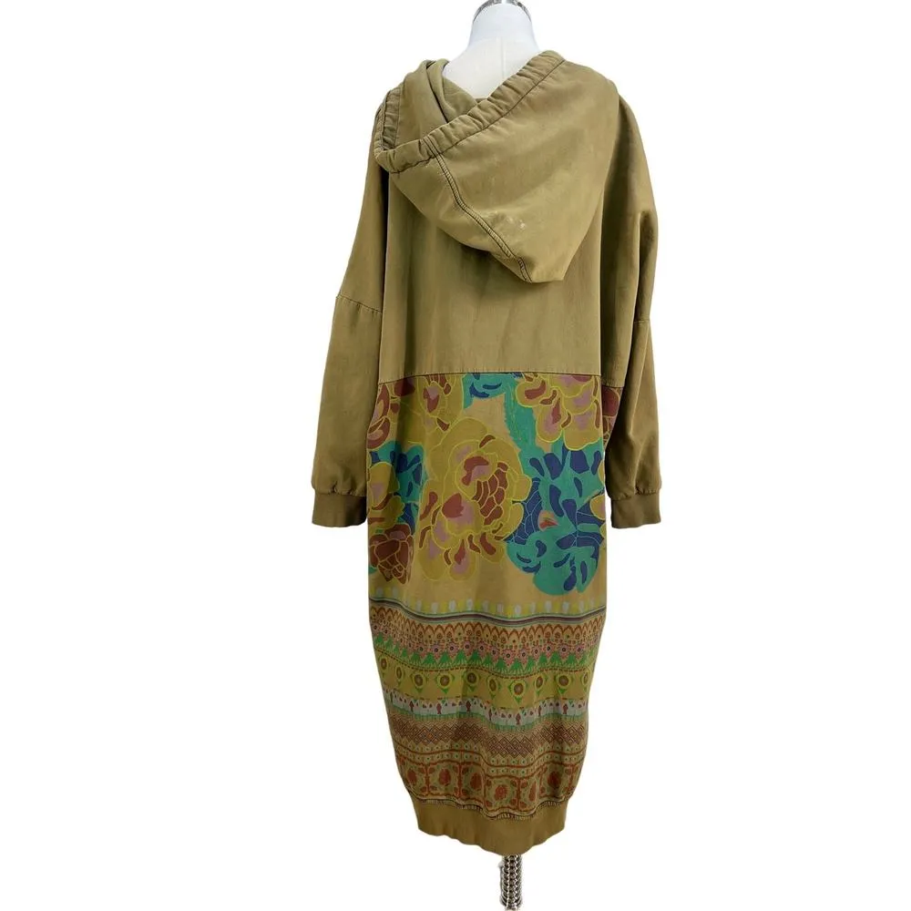 Yesno Long Hoodie Sweatshirt Dress Olive Green Hippie Grunge - Image 8