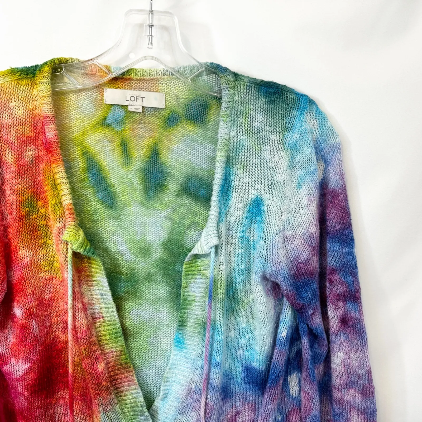 LOFT Medium Top Handmade Tie Dye V Neck Knit Sweater Rainbow Festival Boho 1752‎ - Image 4