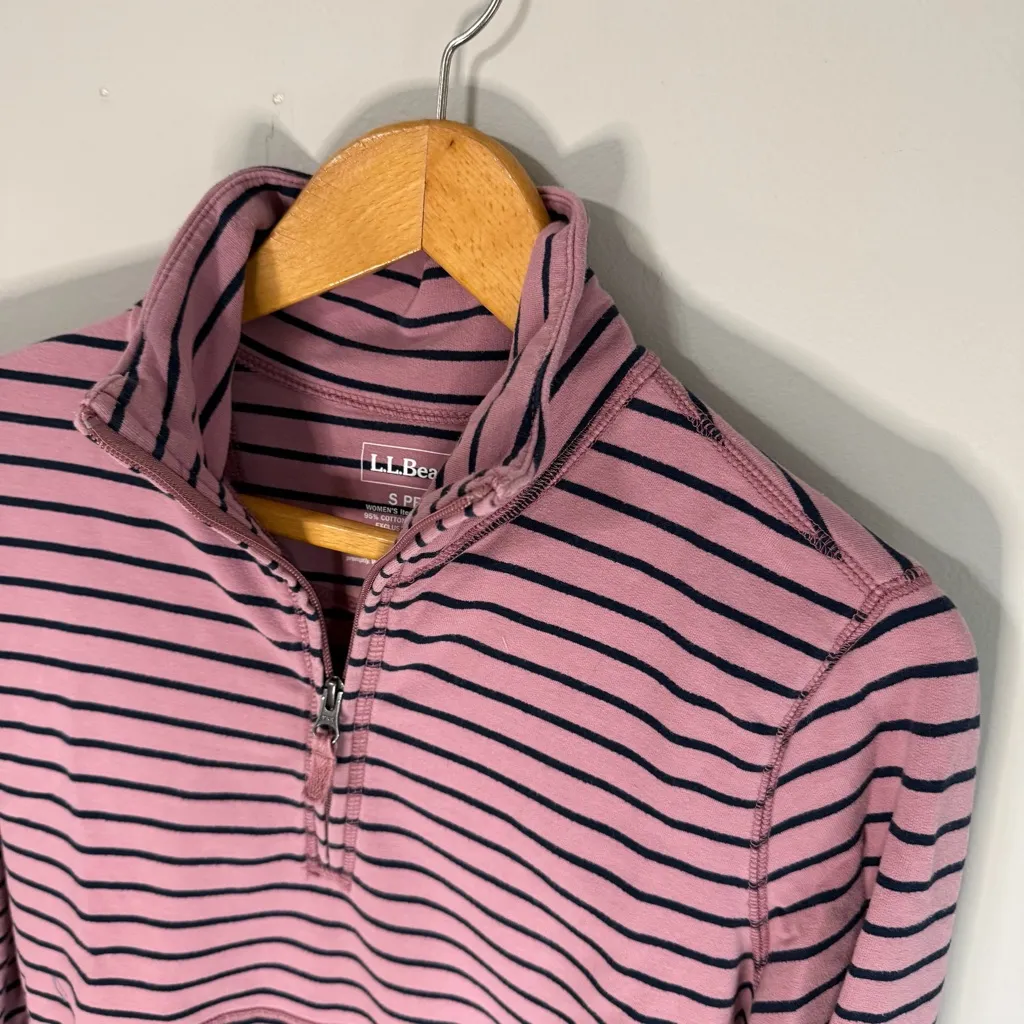 L.L. Bean Women’s Pink Black Striped Ultrasoft Quarter Zip Pullover | SP Size undefined - Image 2