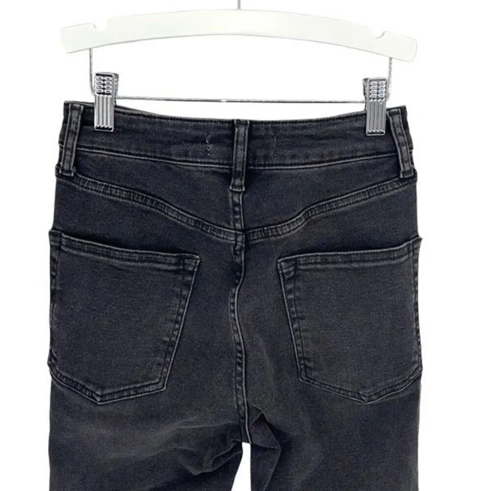 Free People Womens Fringe Hem Solid Cotton Blend Skinny Jeans Black‎ Size 26 NWT - Image 6