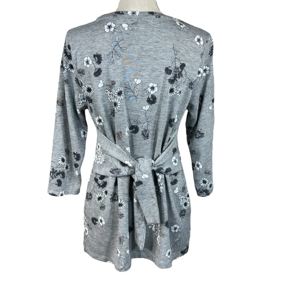 Liz Claiborne Petite Large Sweater Top Floral Tie Round Neck 3/4 Sleeve Stretch - Image 6