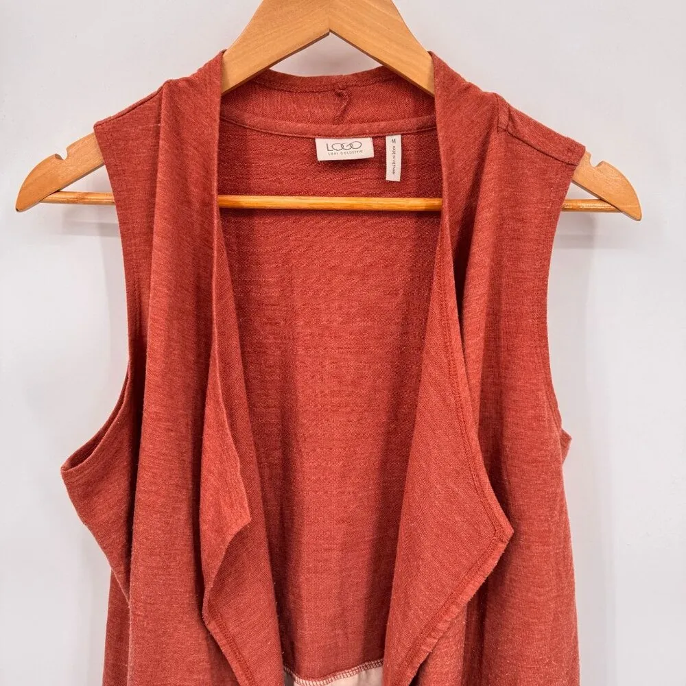 LOGO Lori Goldstein Sleeveless Drape Vest Women Medium Peach Layered Hem Pockets - Image 2