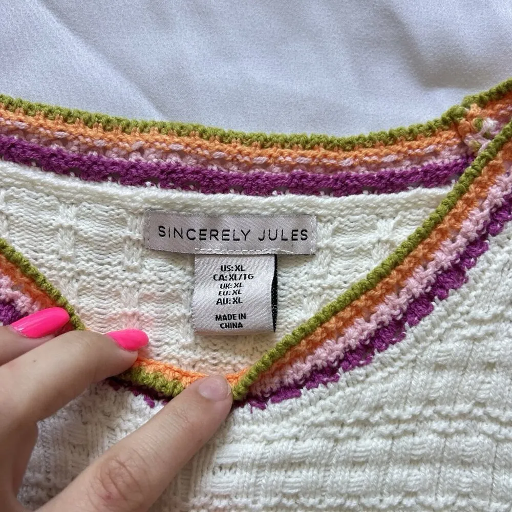 Sincerely Jules Sleeveless Sweater Crop Top Tank Womens XL Cream Knit Pink - Image 4