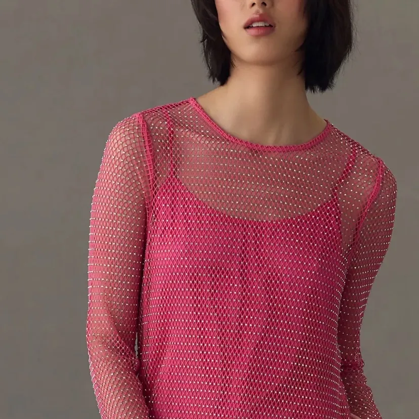 Anthropologie Sunday In Brooklyn Mesh Pink Shine Midi Dress small Rhinestone - Image 6