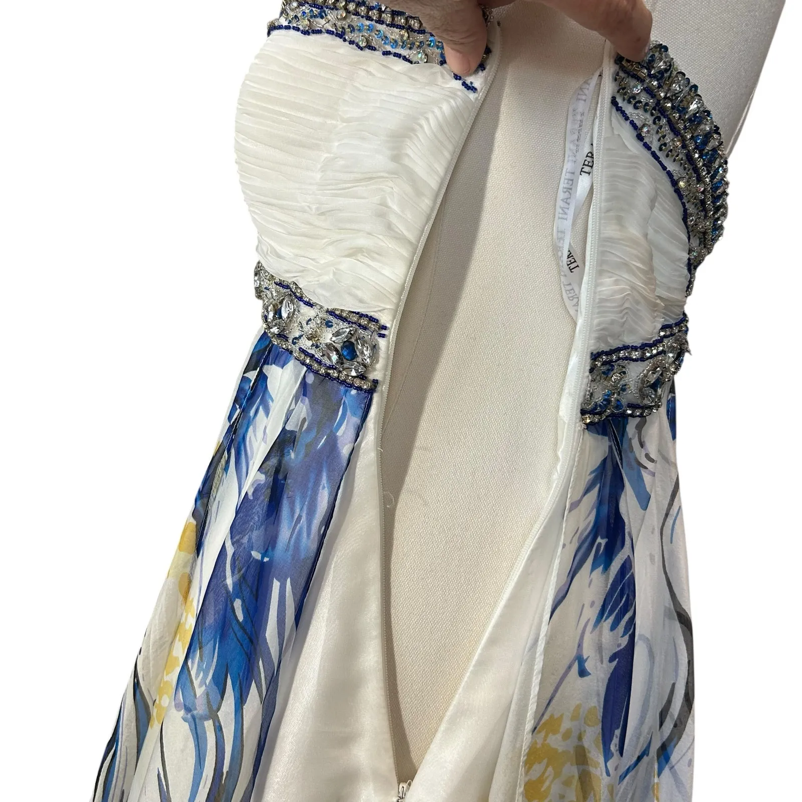 Terani Cocktail Dress SZ 2 100% Silk Beaded Short Sheer Lined Flowy Y2K Fairy - Image 11