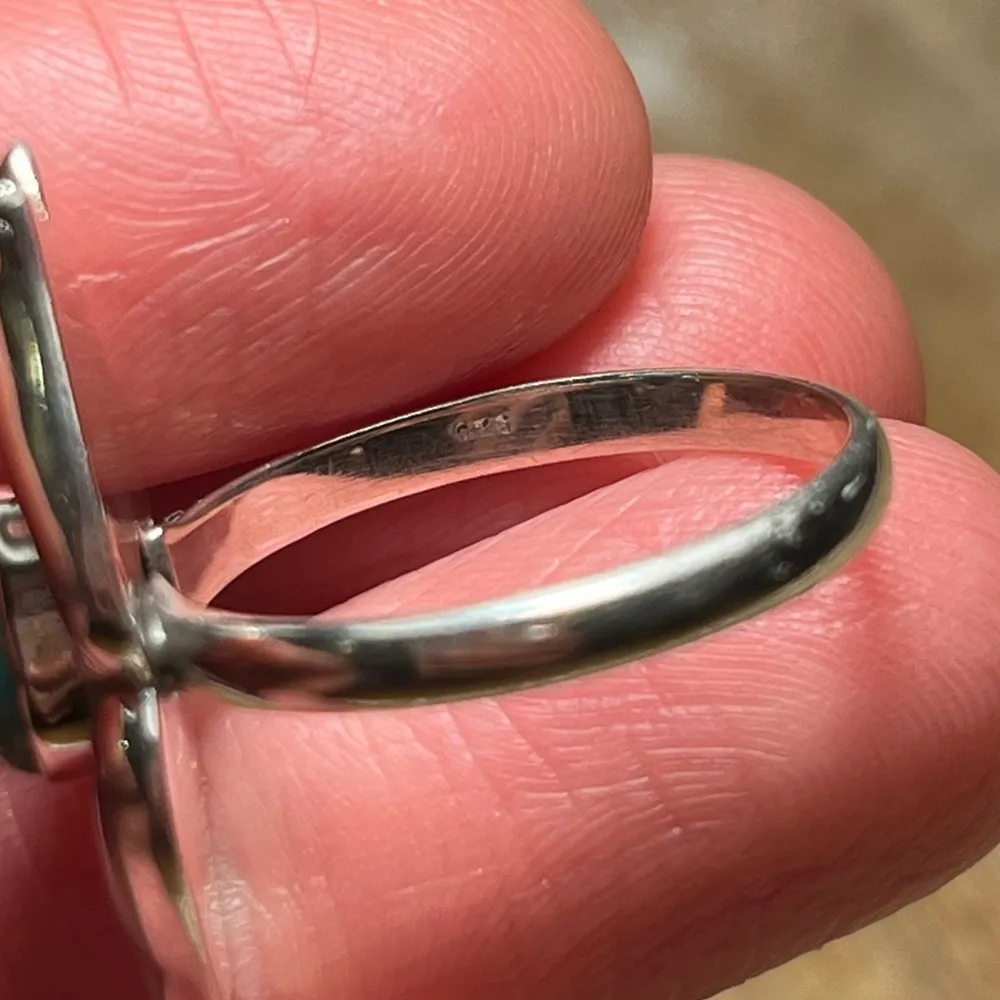 Turquoise Flower 925 Sterling Silver Ring - Image 10