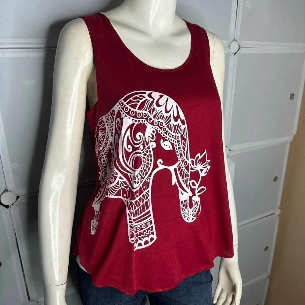 L.A Soul Boho Elephant Flowy Tank Size Medium Red - Image 7