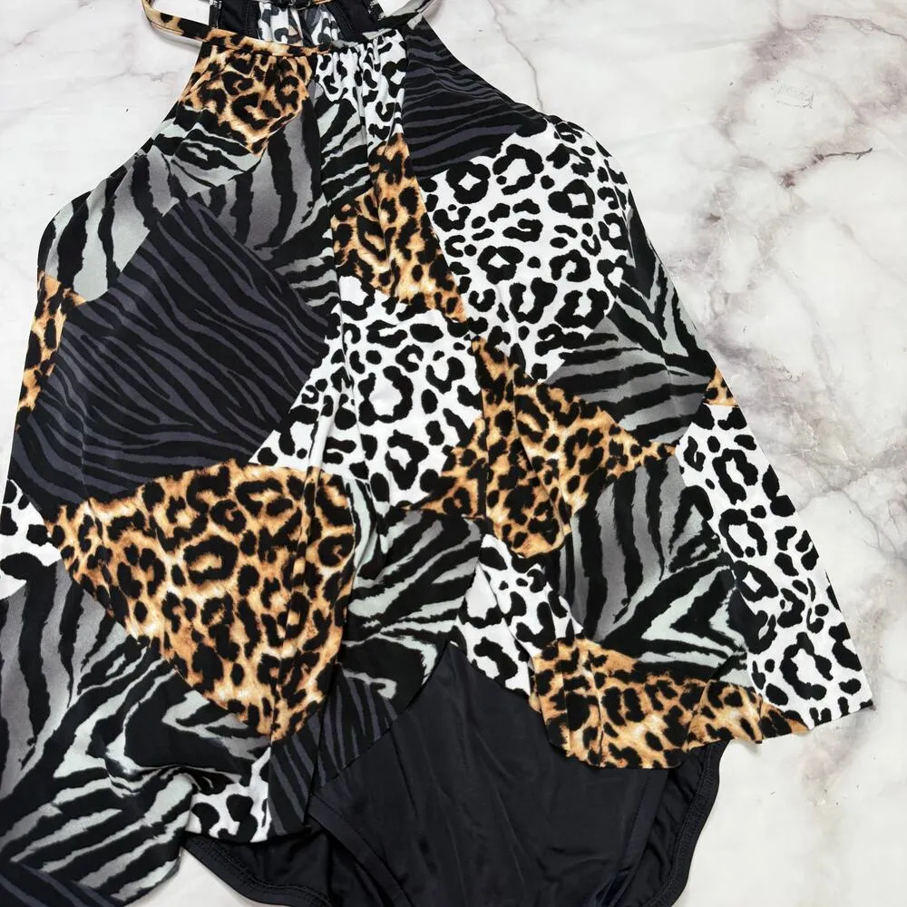 Magicsuit One Piece Swimsuit Size 10 Black Flyaway Animal Print Keyhole Back - Image 2