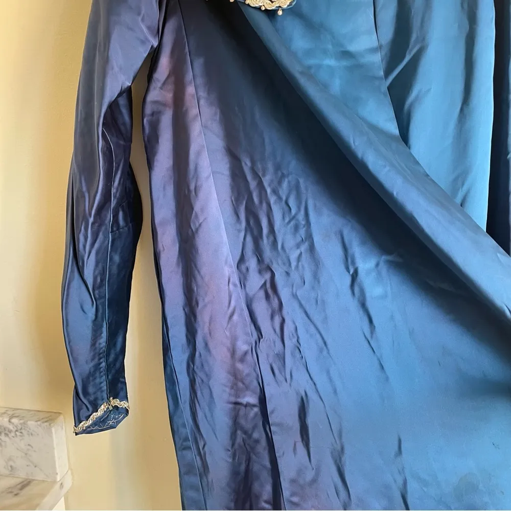 Vintage Handmade Embellished Cloak Coat Royal Blue Size M - Image 7