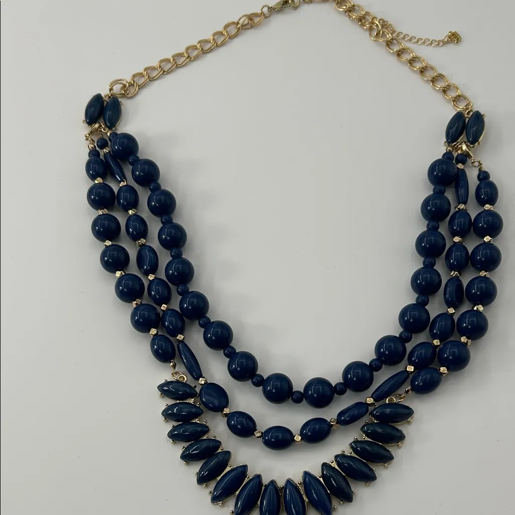 Fashion Jewelry Navy and Gold Beaded Necklace Blue - Image 9