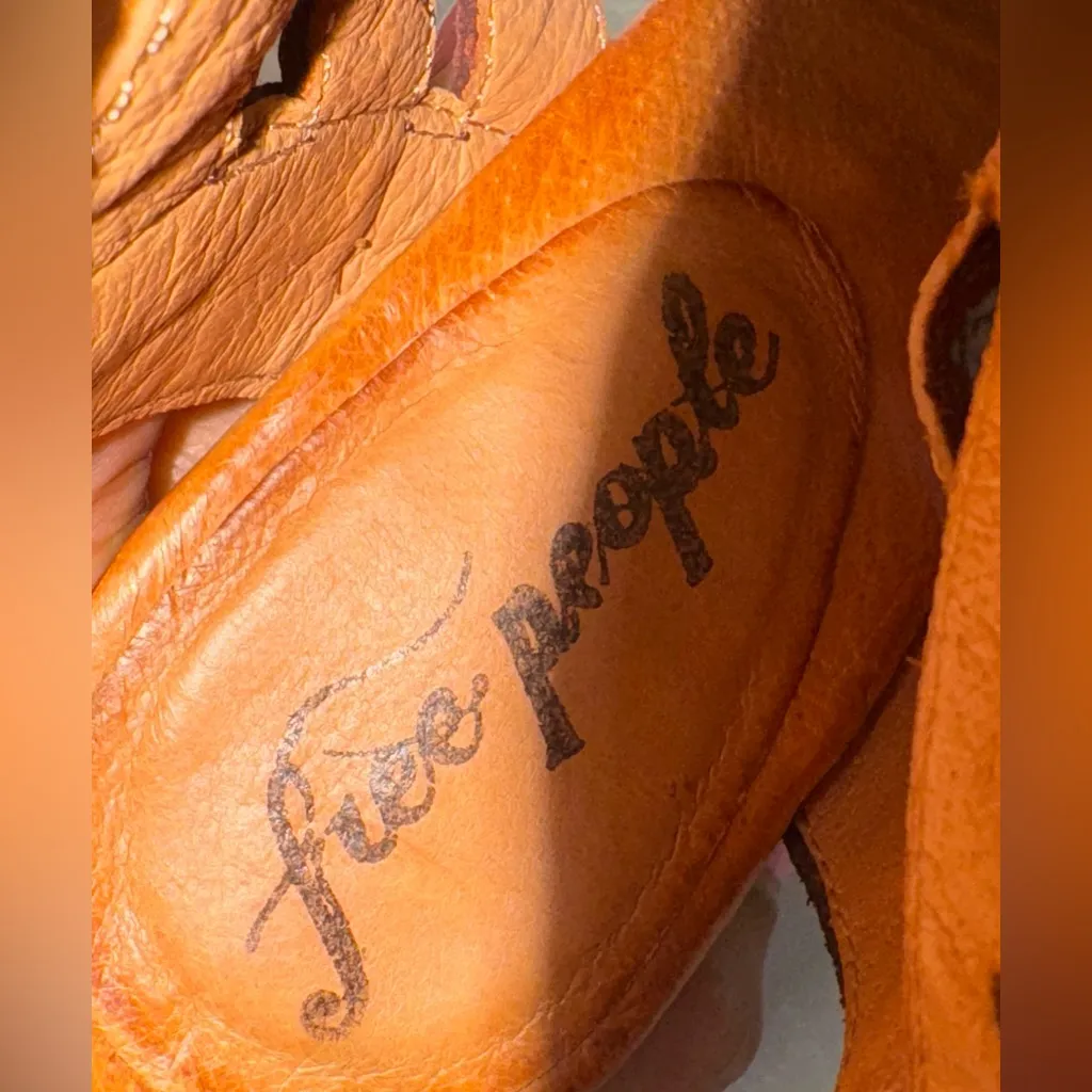 Free People Shoes Womens Size 38 Cut Out Sandals Wood Block Heel Made Spain Brown - Image 10