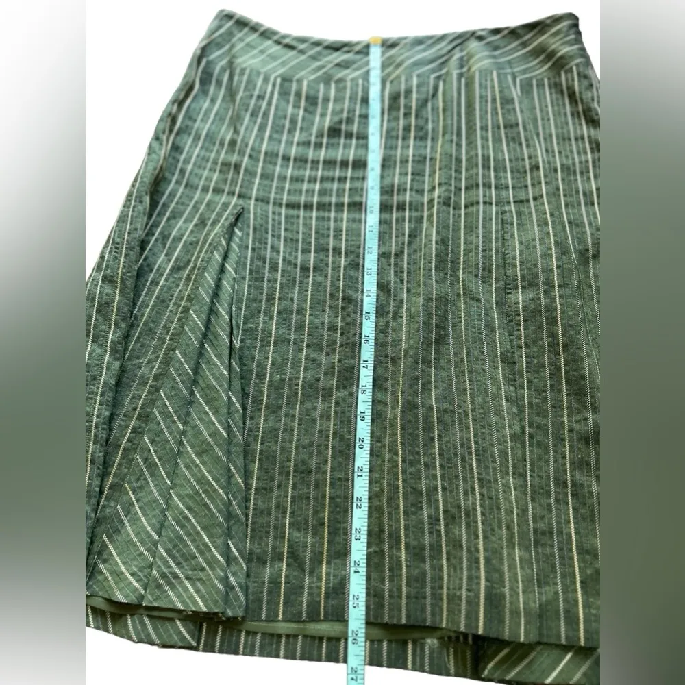 Lafayette 148 Women's Green Striped linen blend Blazer skirt set Size 14 - Image 9