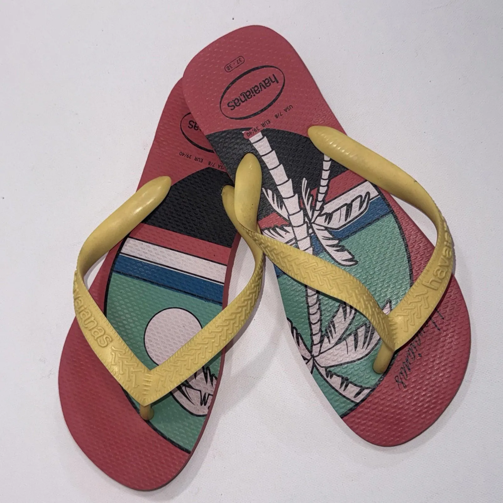 Havaianas Beachy Palm Tree Waterproof Sunrise Slip On Preppy Flip Flops 7/8 - Image 13