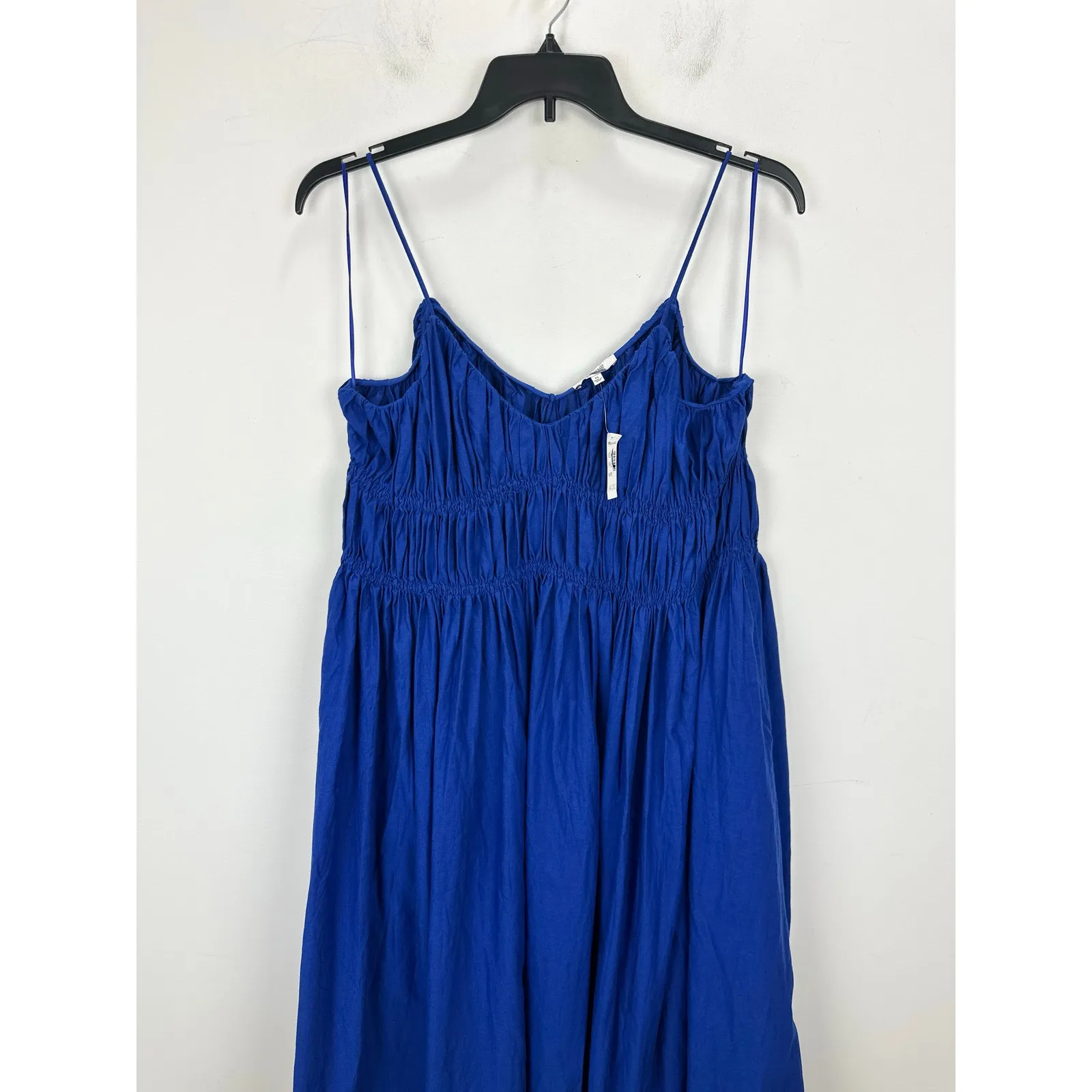 Madewell Textured V Neck Midi Dress A Line Linen Cotton Bright Sapphire XL NWT - Image 8