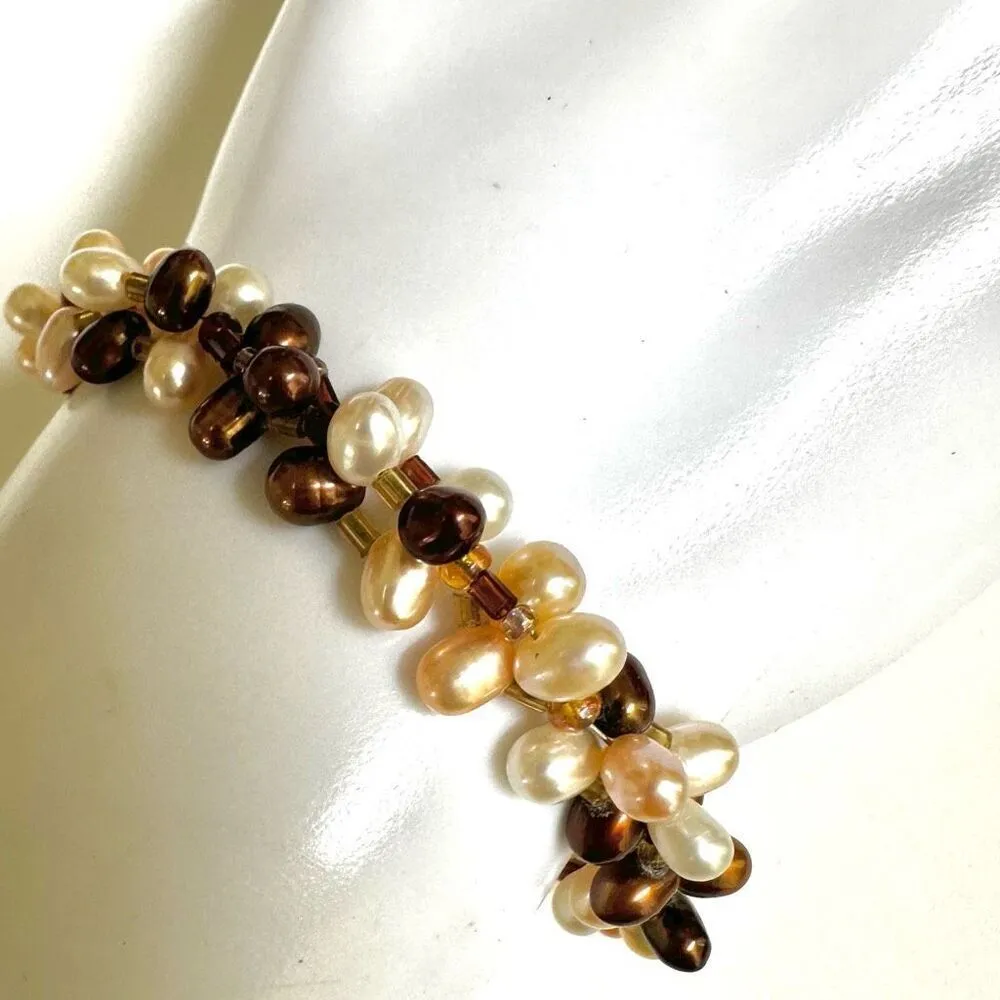 fresh water pearl tri color cluster bracelet - Image 2