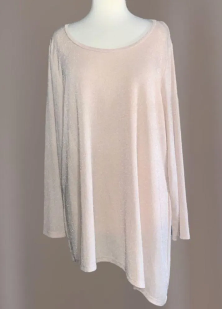 Calvin Klein Shimmer Blush Pink Long Sleeve Asymmetrical Stretch Knit Tunic 2X - Image 2