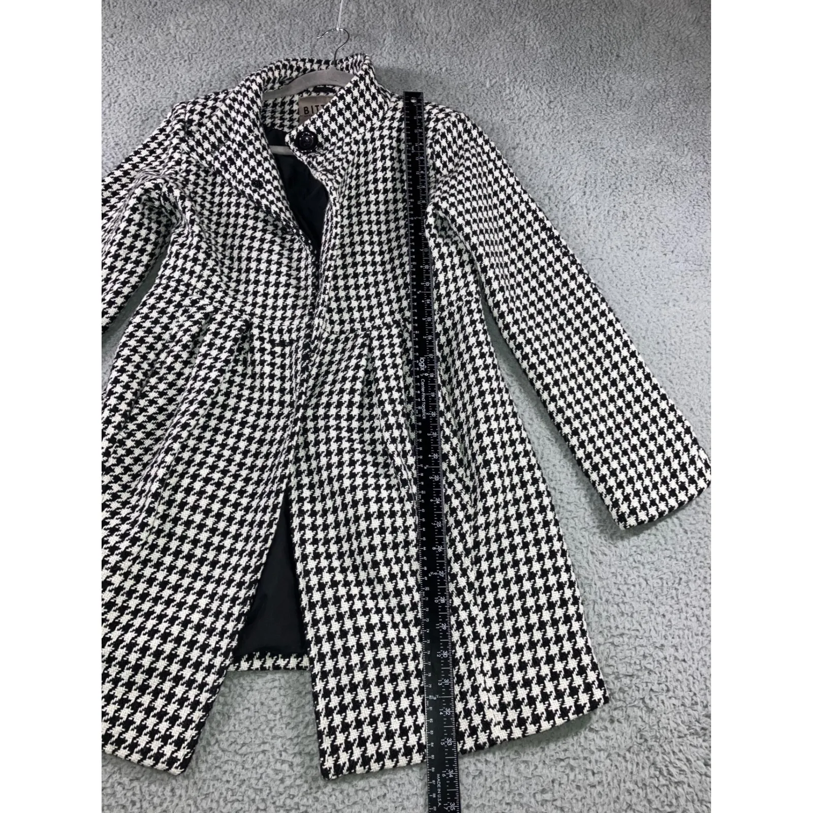 Vintage‎ Bitten Sarah Jessica Parker PeaCoat Women Medium Houndstooth Wool Blend Black - Image 3
