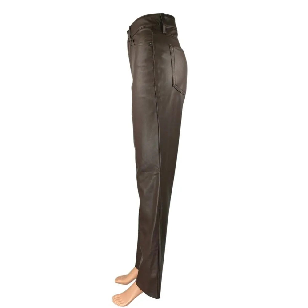 Old Navy High Rise Bootcut Faux Leather Women Brown Vegan Flare Trousers Pant 4T - Image 2